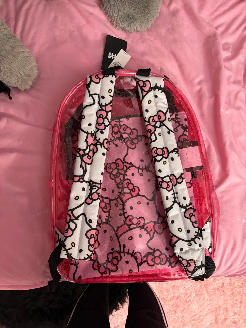 Hello Kitty Hot Pink Glitter Clear Backpack with Hello Kitty Pouch